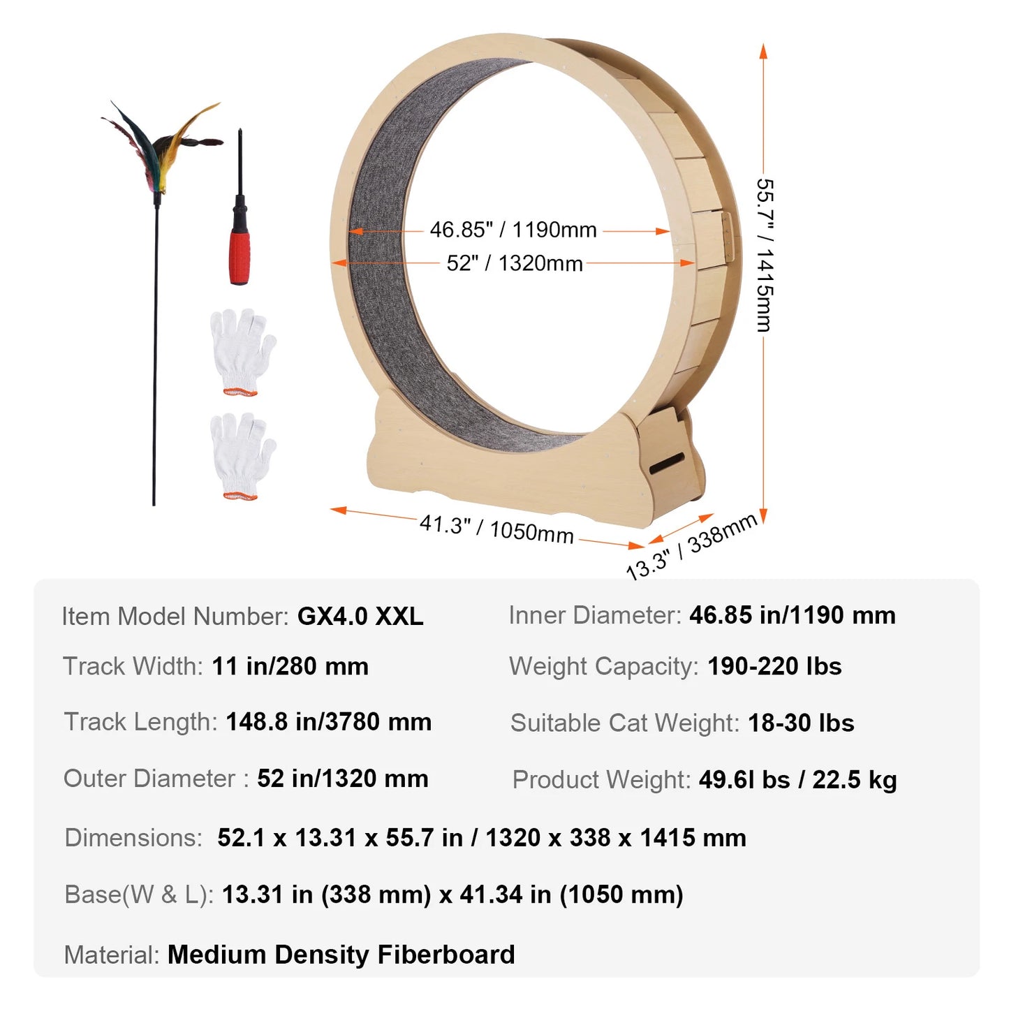 Wooden Cat Exercise Wheel With Detachable Carpet And Teaser