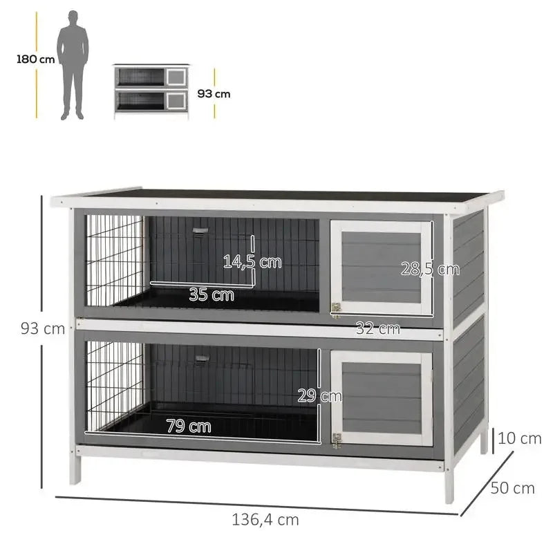 Wooden Small Animal Hutch For Guinea Pigs And Dwarf Rabbits Double Deck
