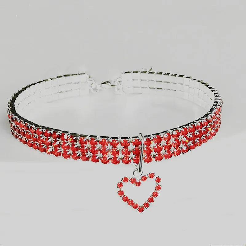 NONED Three Row Elastic Rhinestone Pet Collar