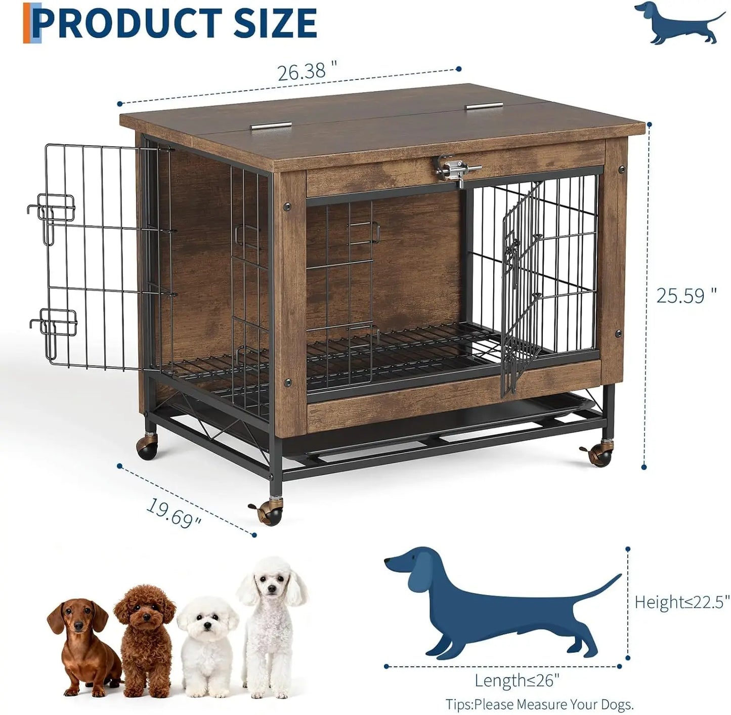 HiMISS Rustic Dog Crate Furniture With Wheels