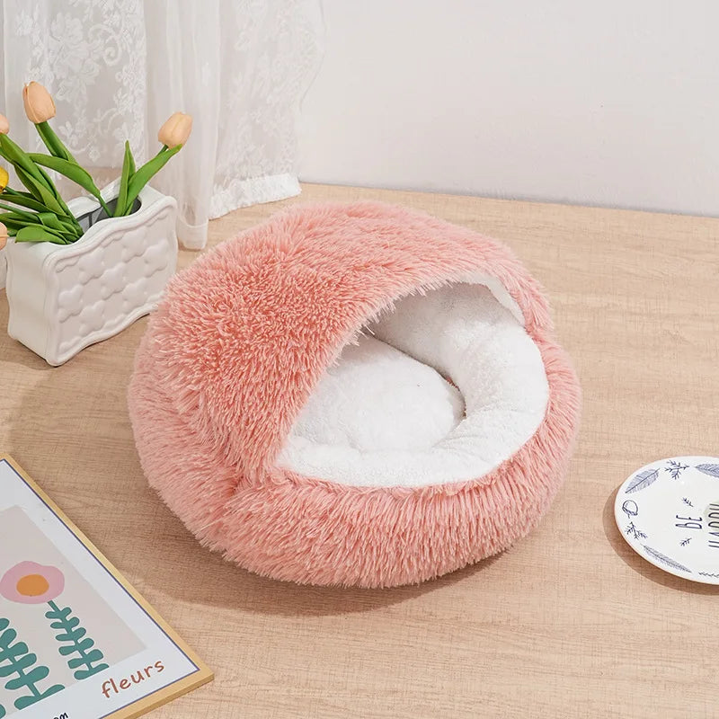 Winter Plush Round Cat Bed 2 In 1 Warm Nest For Cats