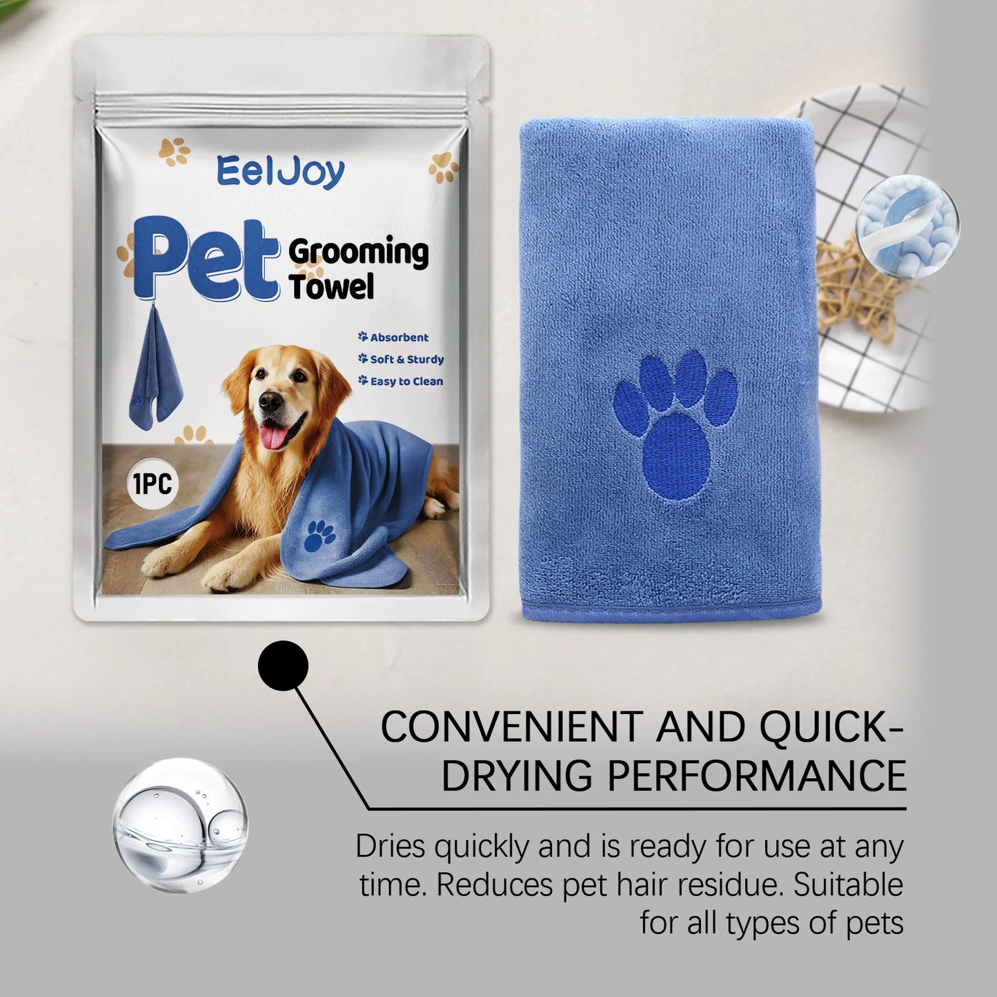 Pet Fast Drying Microfiber Towel Soft Durable Absorbent Lint Free