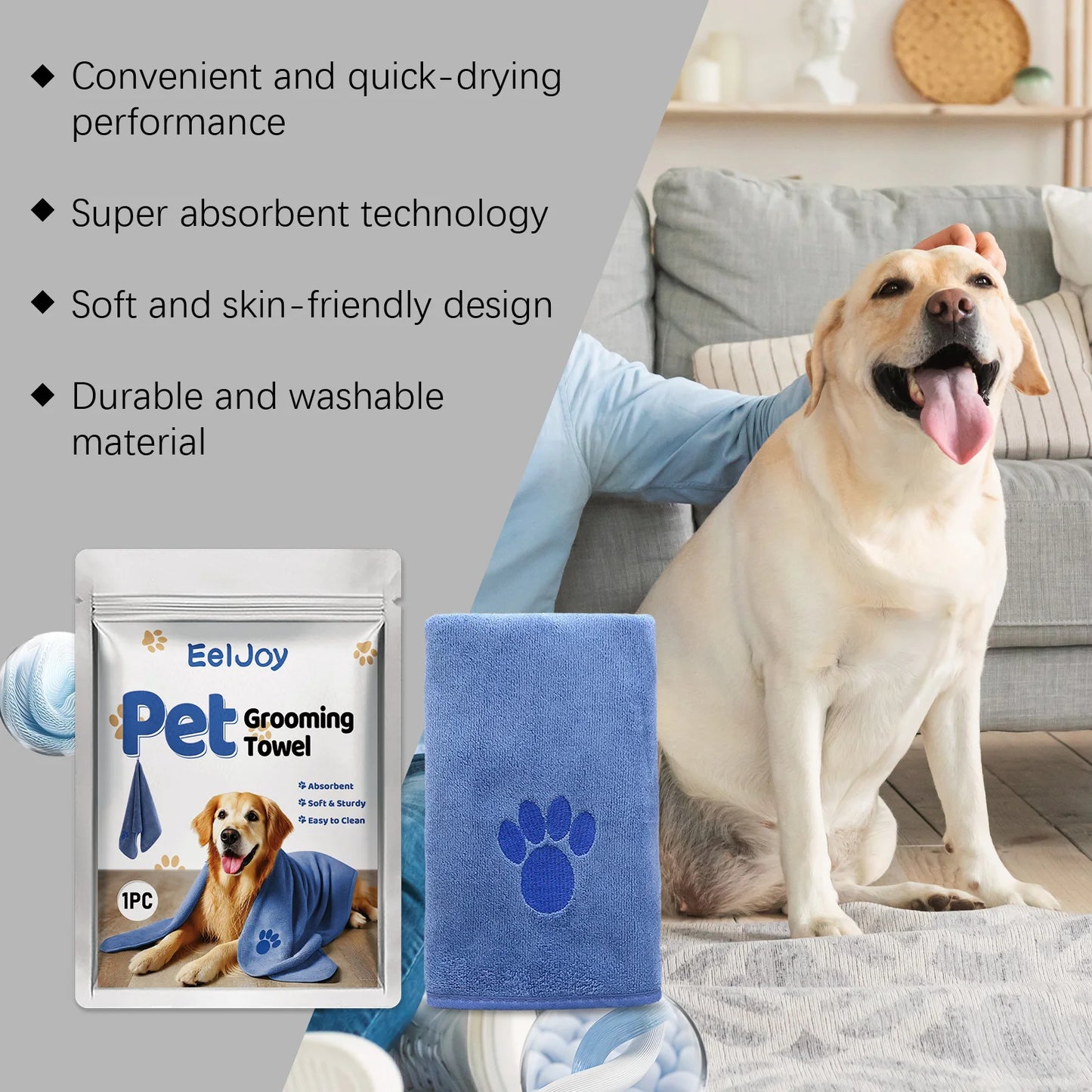 Pet Fast Drying Microfiber Towel Soft Durable Absorbent Lint Free