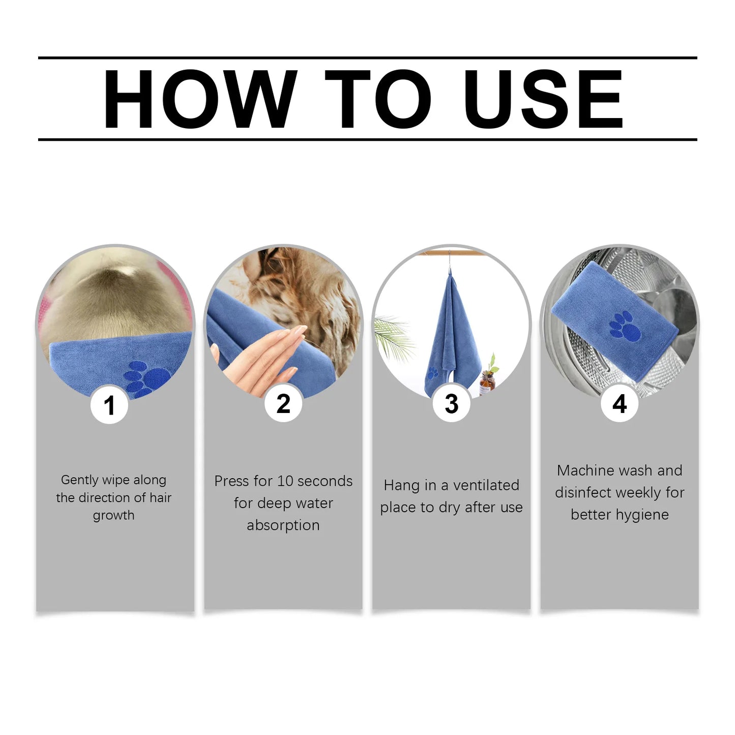 Pet Fast Drying Microfiber Towel Soft Durable Absorbent Lint Free