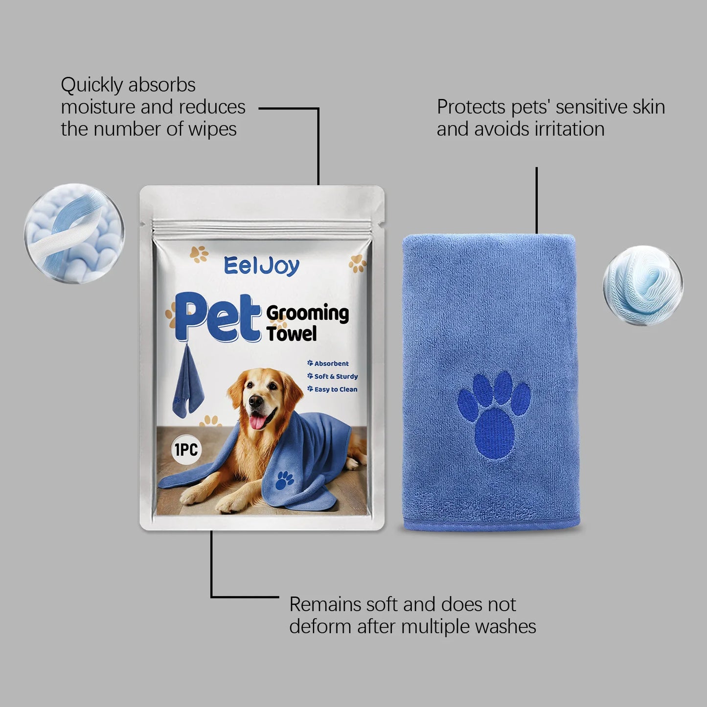 Pet Fast Drying Microfiber Towel Soft Durable Absorbent Lint Free