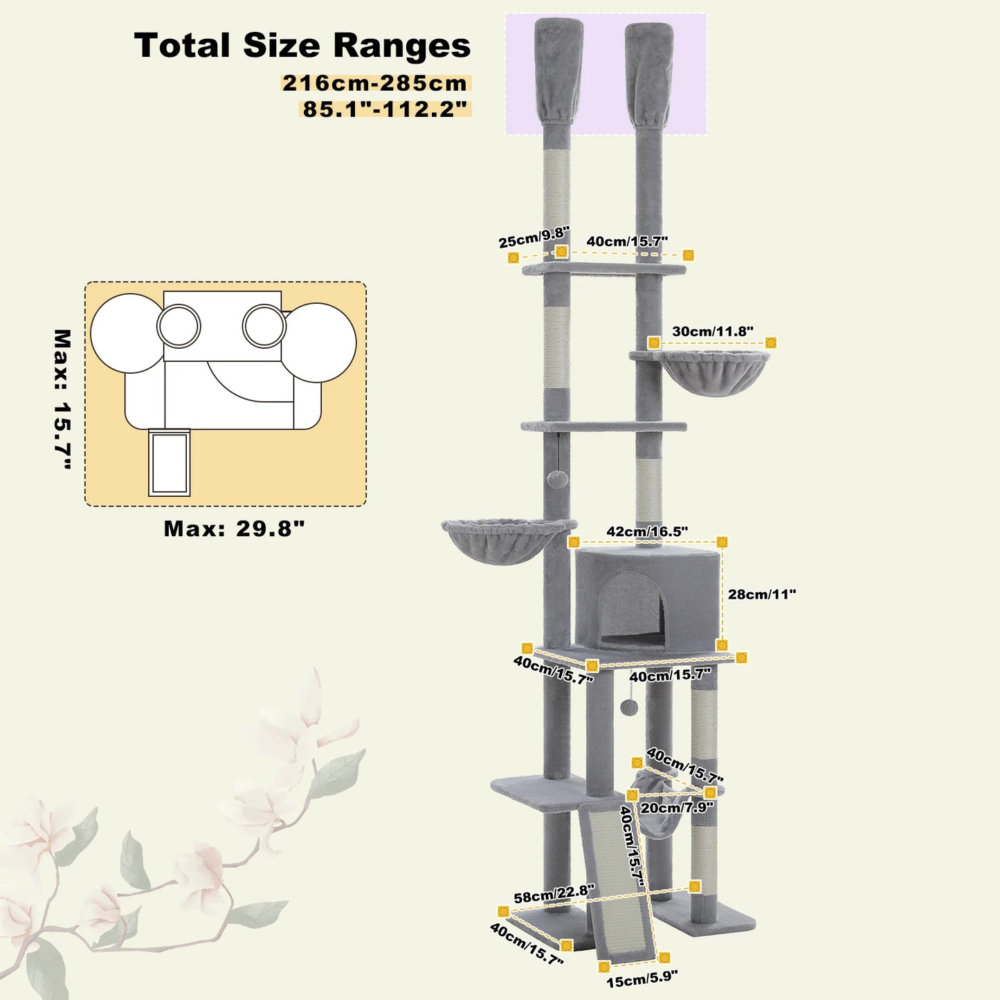 PAWZ Road Adjustable Floor to Ceiling Cat Tree With Sisal Posts