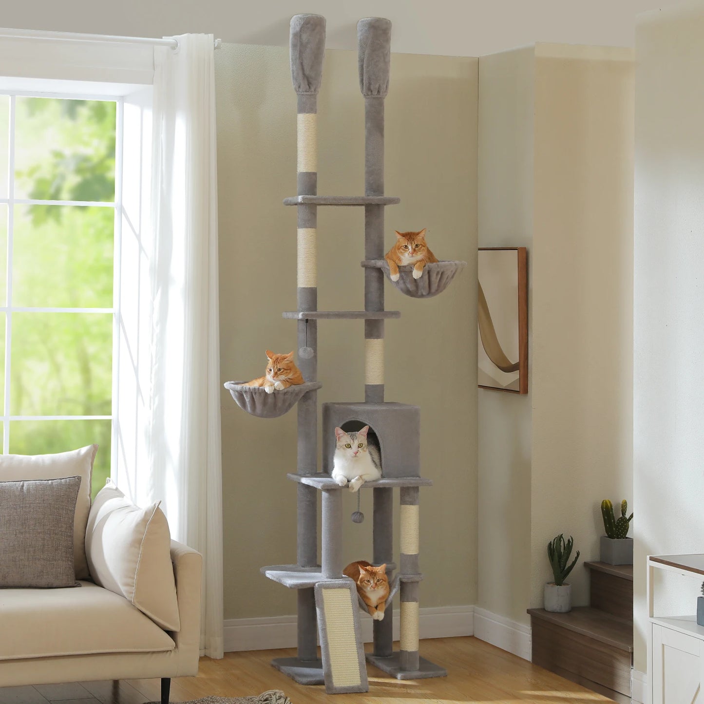 PAWZ Road Adjustable Floor to Ceiling Cat Tree With Sisal Posts