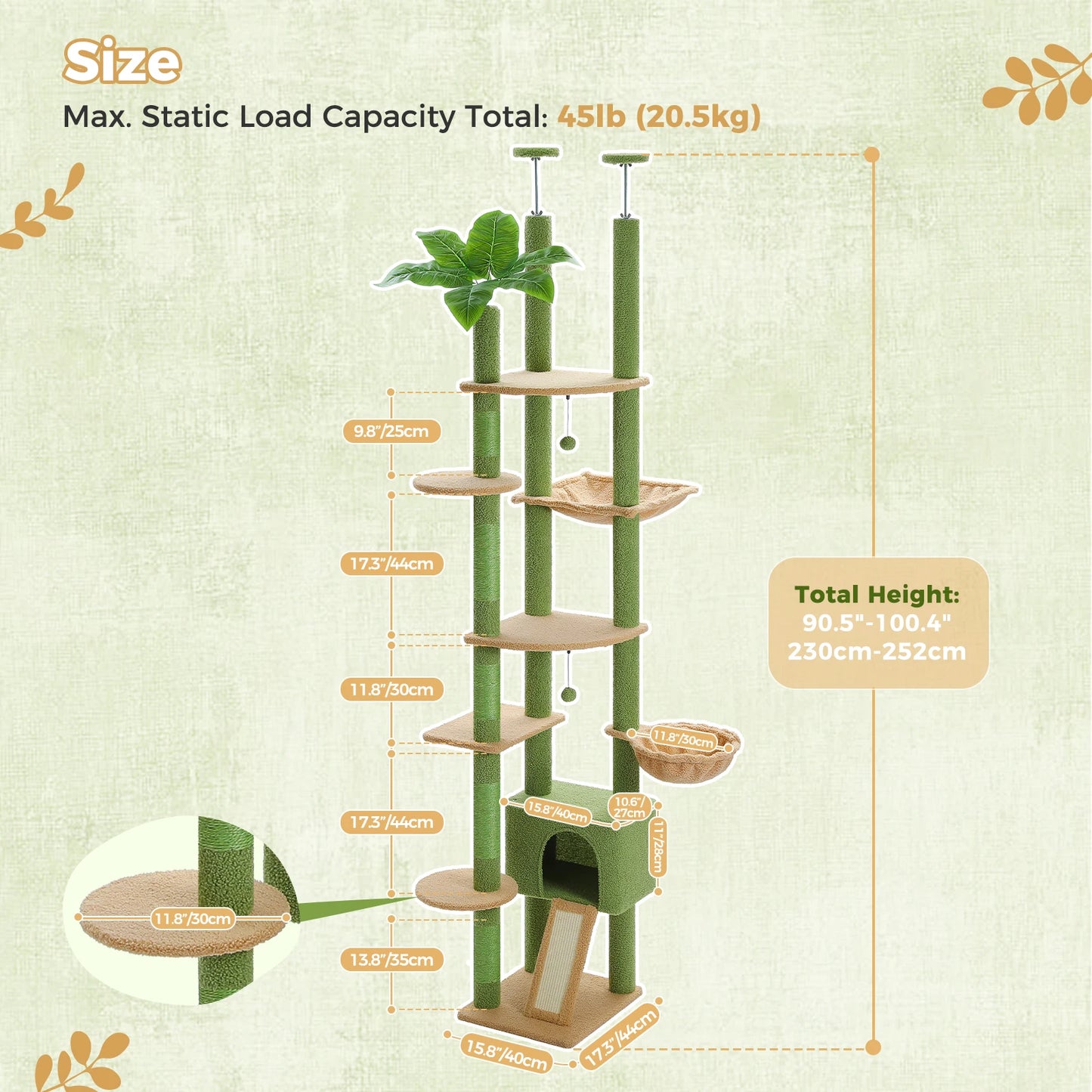 PAWZ Road Adjustable Floor to Ceiling Cat Tree With Sisal Posts