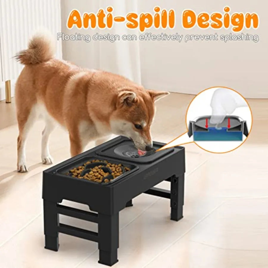 2-In-1 Elevated Dog Bowls With Stand Four Height Adjustments