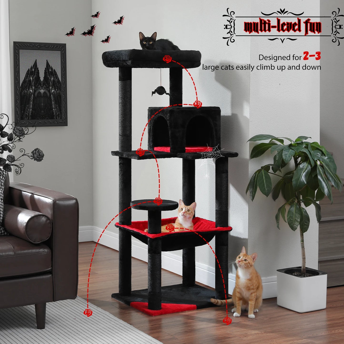 PAWZ Road Cat Tree Indoor 5 Level Tower With Hammock And Scratching Posts