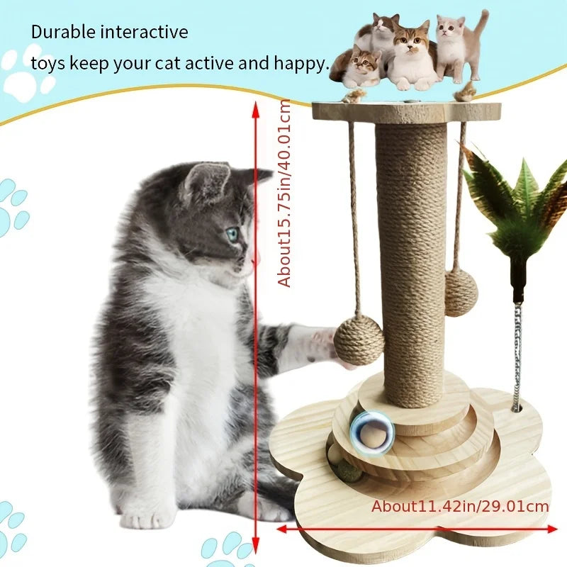 Indoor Cat Scratching Post With Ball Track Toy Kit Set