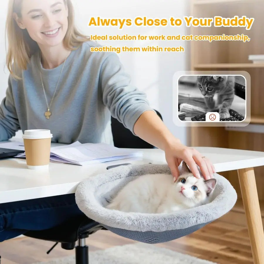 Cat Desk Bed Featuring Steel Clamp Foldable Side Table