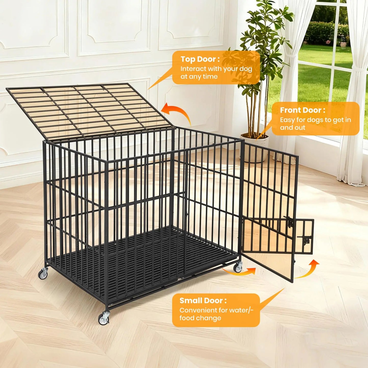 HiMISS Heavy Duty Escape Proof Metal Dog Crate With Doors