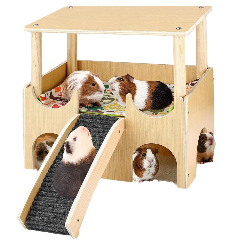 2 Tier Guinea Pig Hideout Wooden Castle For Small Animals