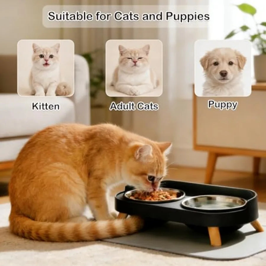 Elevated Cat Bowls With Food Mat Splash Proof Anti Vomit Set
