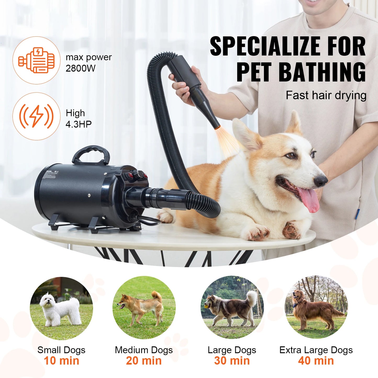 SucceBuy 2000W Dog Grooming Dryer With Adjustable Speed Temperature Control