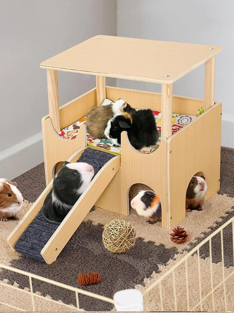 2 Tier Guinea Pig Hideout Wooden Castle For Small Animals