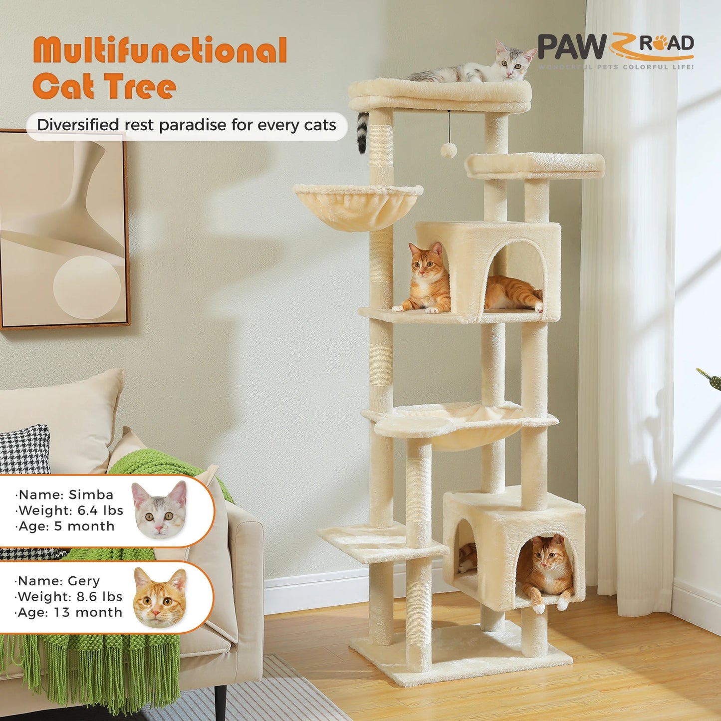 PAWZ Road Tall Cat Tree for Indoor Cats Scratching Posts