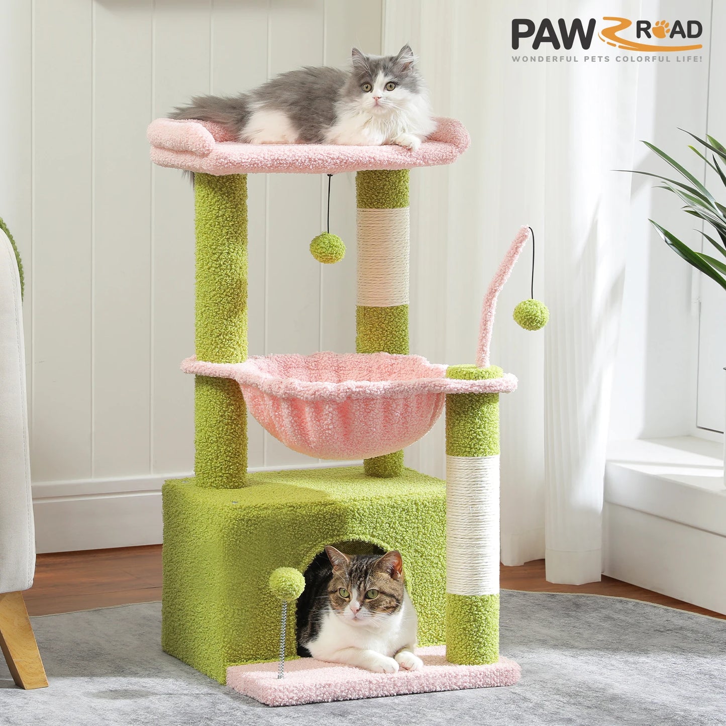 PAWZ Road 4 In 1 Cat Tree With Condo Hammock And Scratching Post