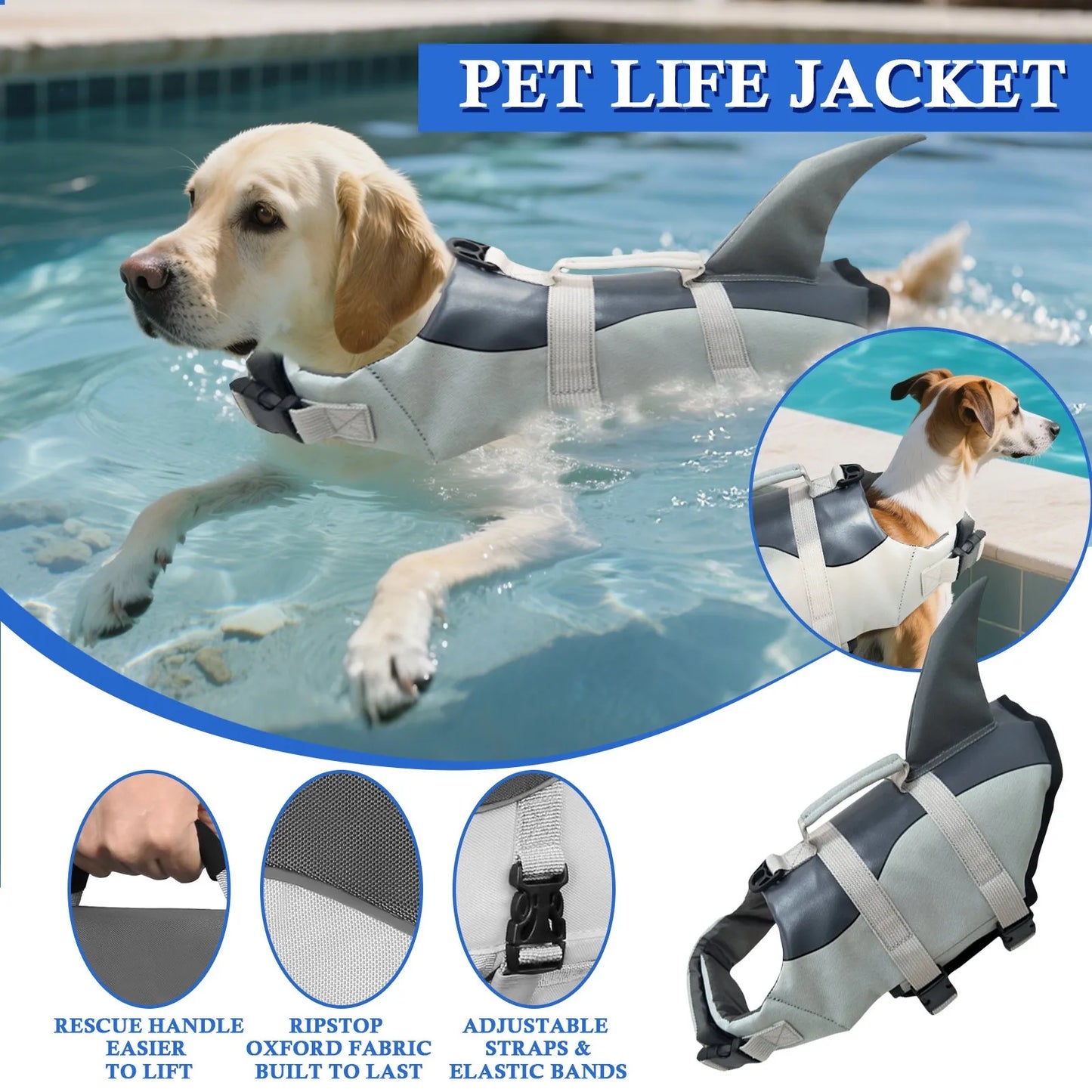 Dog Life Jacket With Handle For Surfing And Swimming