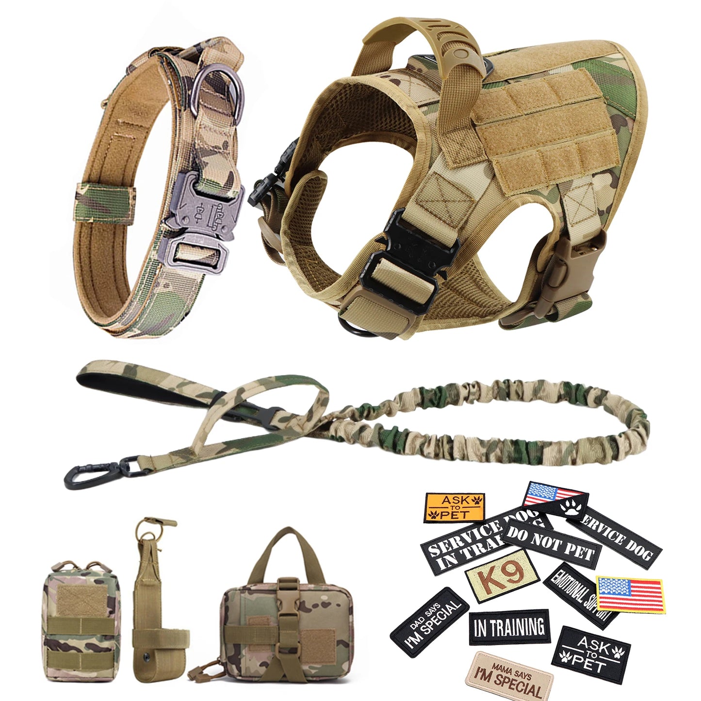 PETRAVEL Military Large Dog Harness Vest Set for Training Malinois