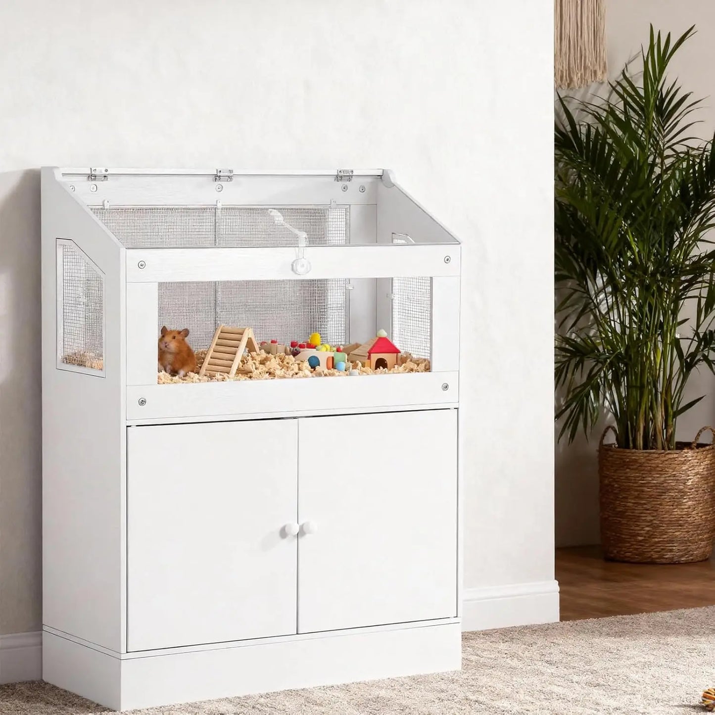 HiMISS Large Acrylic Small Animal Cage With Storage Cabinet Habitat