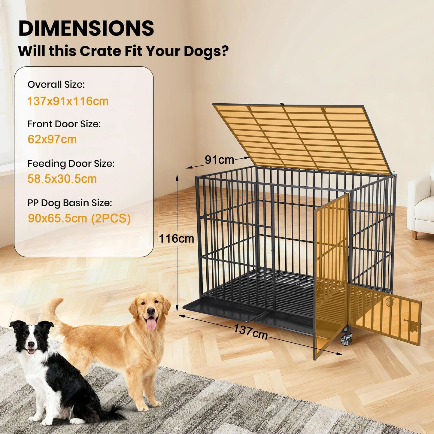 HiMISS Heavy Duty Escape Proof Metal Dog Crate With Doors