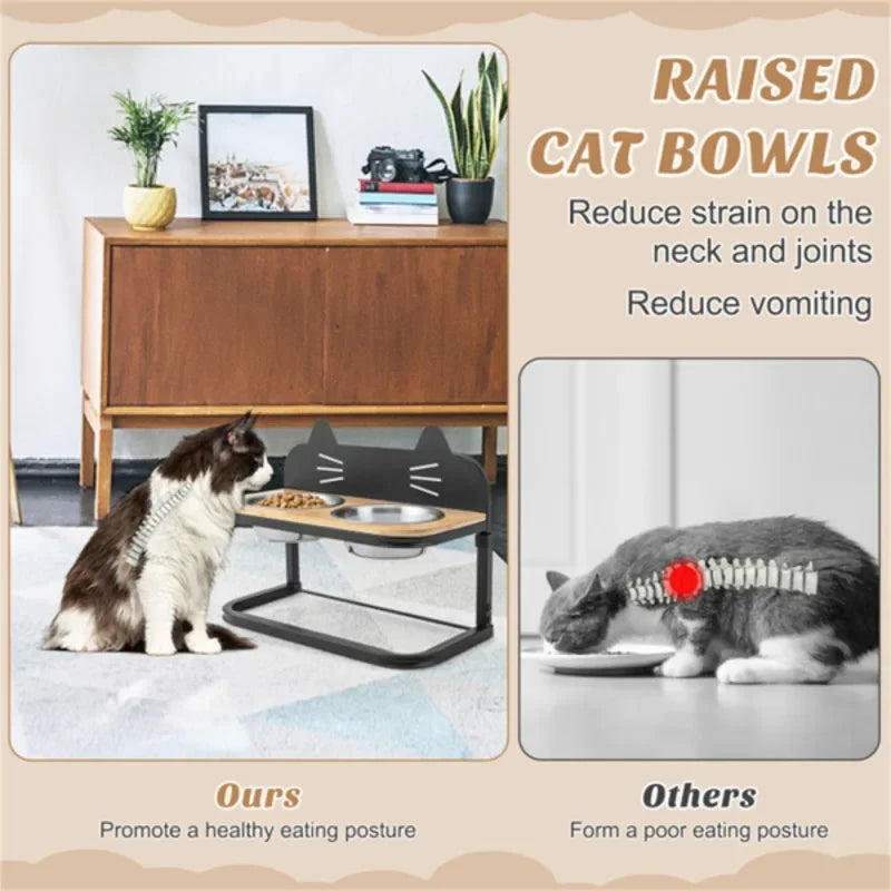 Elevated Pet Feeder With 2 Stainless Steel Bowls Adjustable Height
