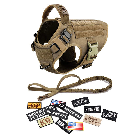 PETRAVEL Adjustable Tactical Dog Harness Vest Set With Patches
