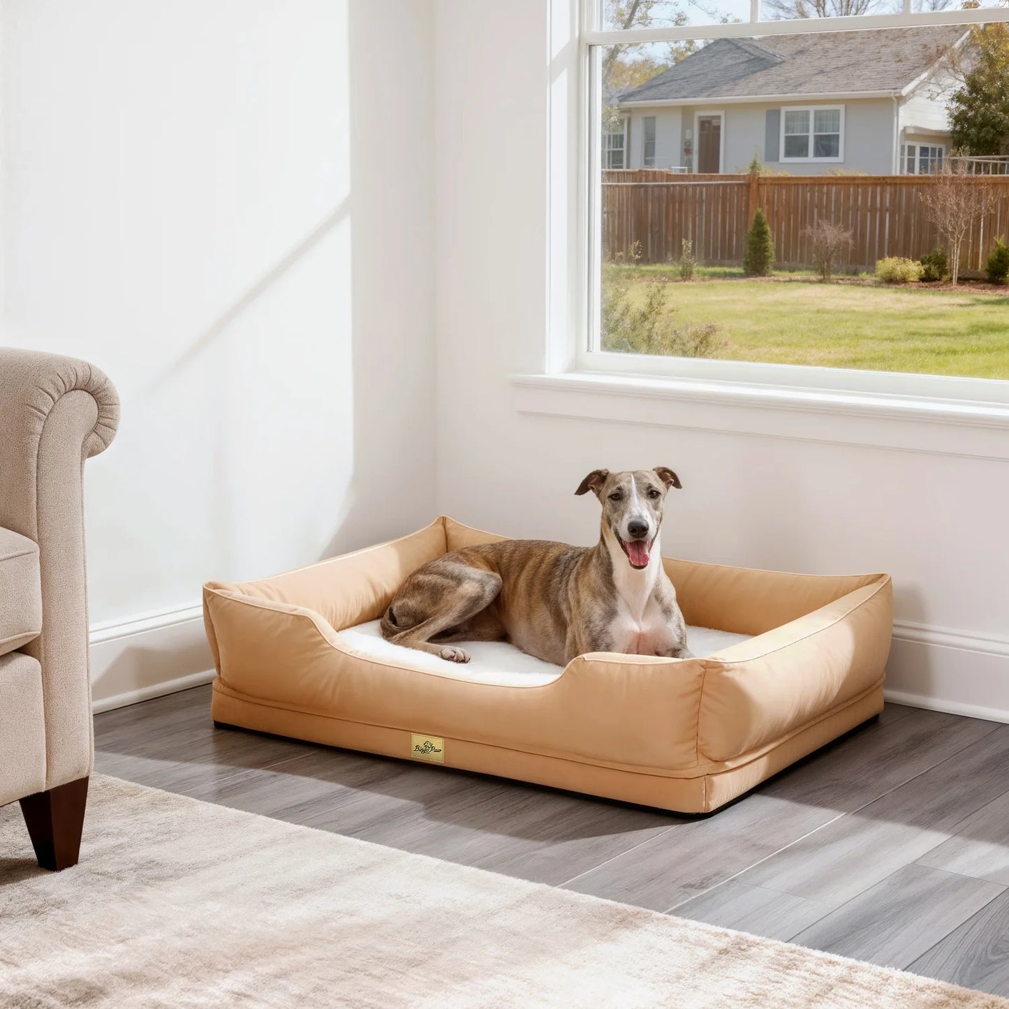 BINGOPAW Orthopedic Rectangular Dog Bed With Bolster And Washable Cover