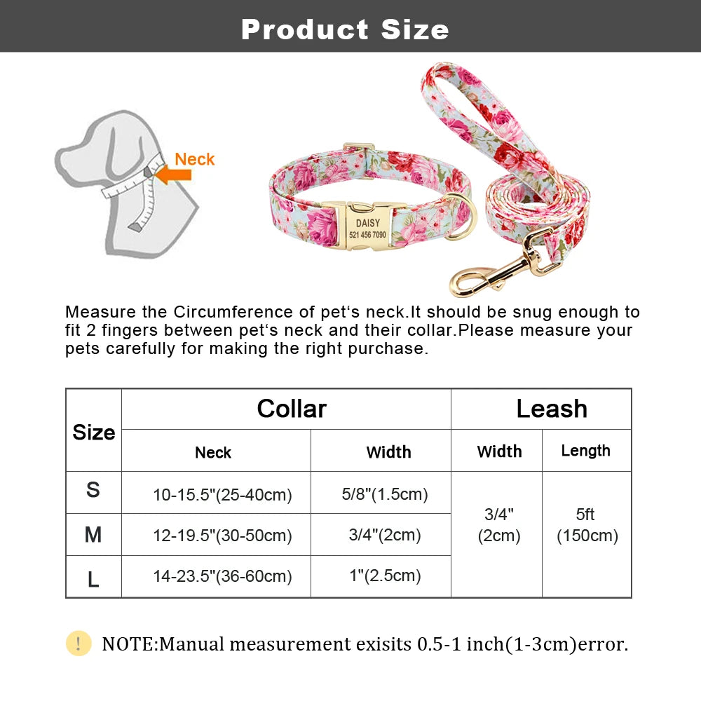 PET ARTIST Personalized Dog Collar Leash Set With Engraved Nameplate