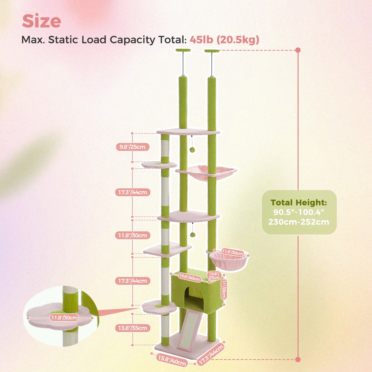 PAWZ Road Adjustable Floor to Ceiling Cat Tree With Sisal Posts