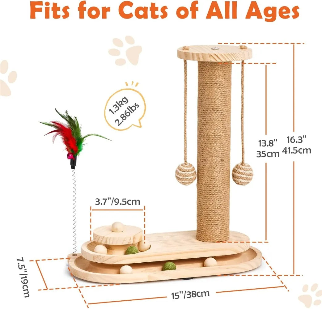 KYJGCN Sisal Cat Scratching Post With 2 Tier Ball Track