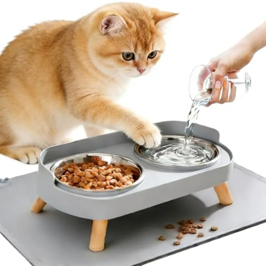Elevated Cat Bowls With Food Mat Splash Proof Anti Vomit Set