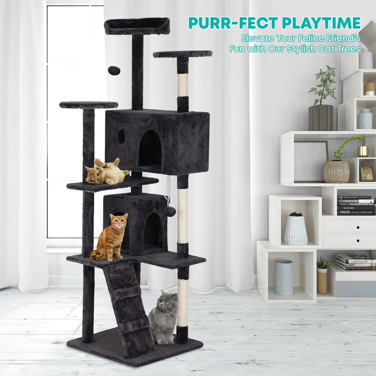 Cat Tree Tower With Plush Perches and Sisal Scratching Posts