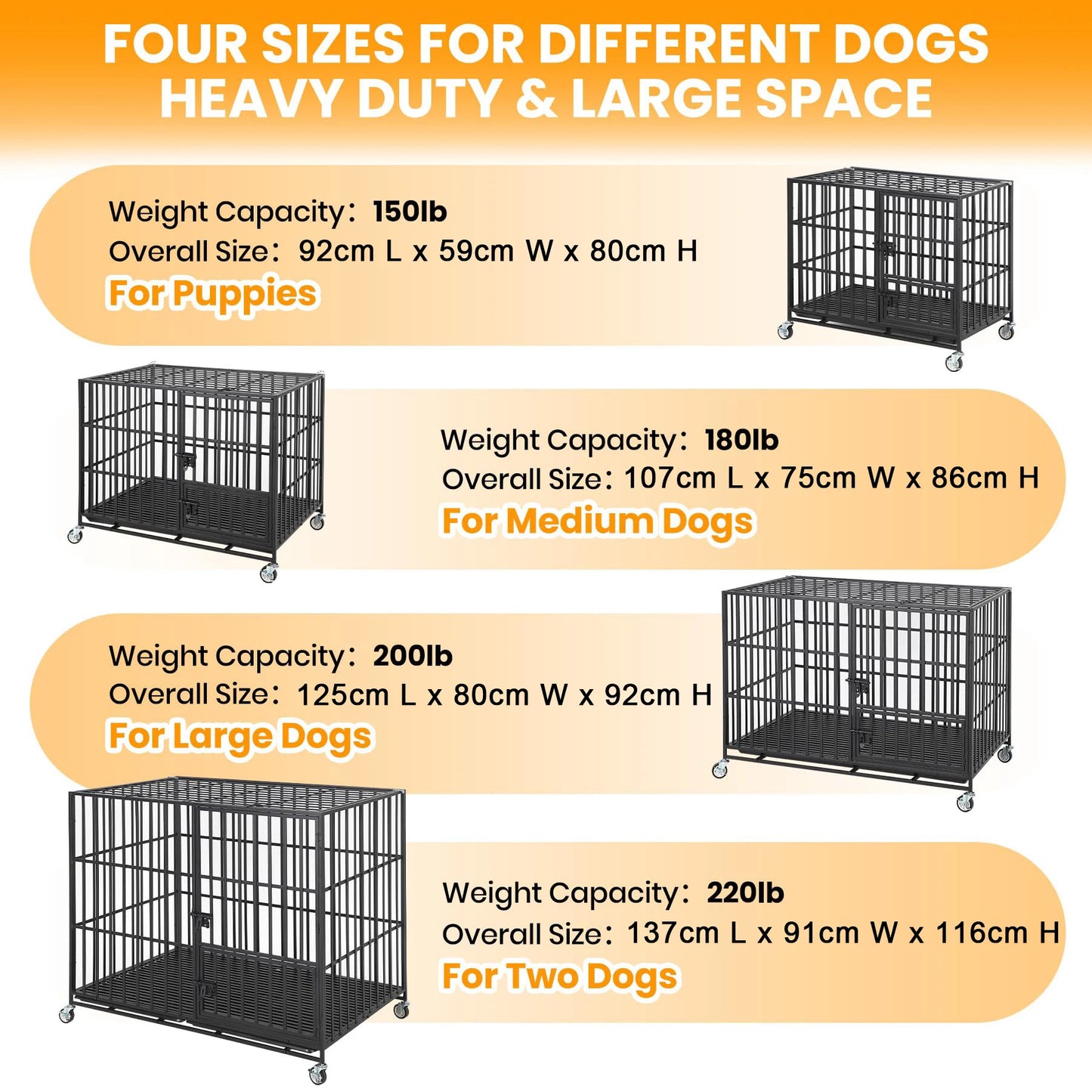 HiMISS Heavy Duty Escape Proof Metal Dog Crate With Doors