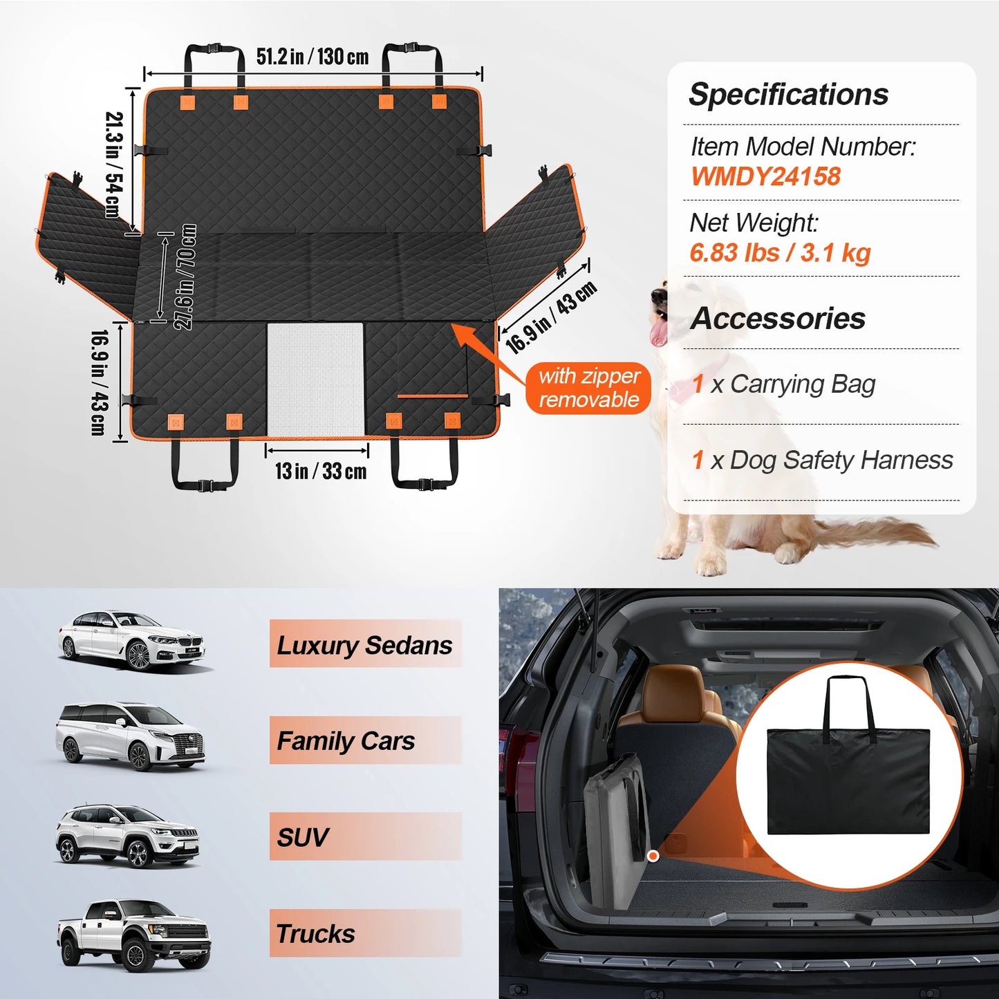 SucceBuy Back Seat Extender Hammock For Dogs With Mesh Window
