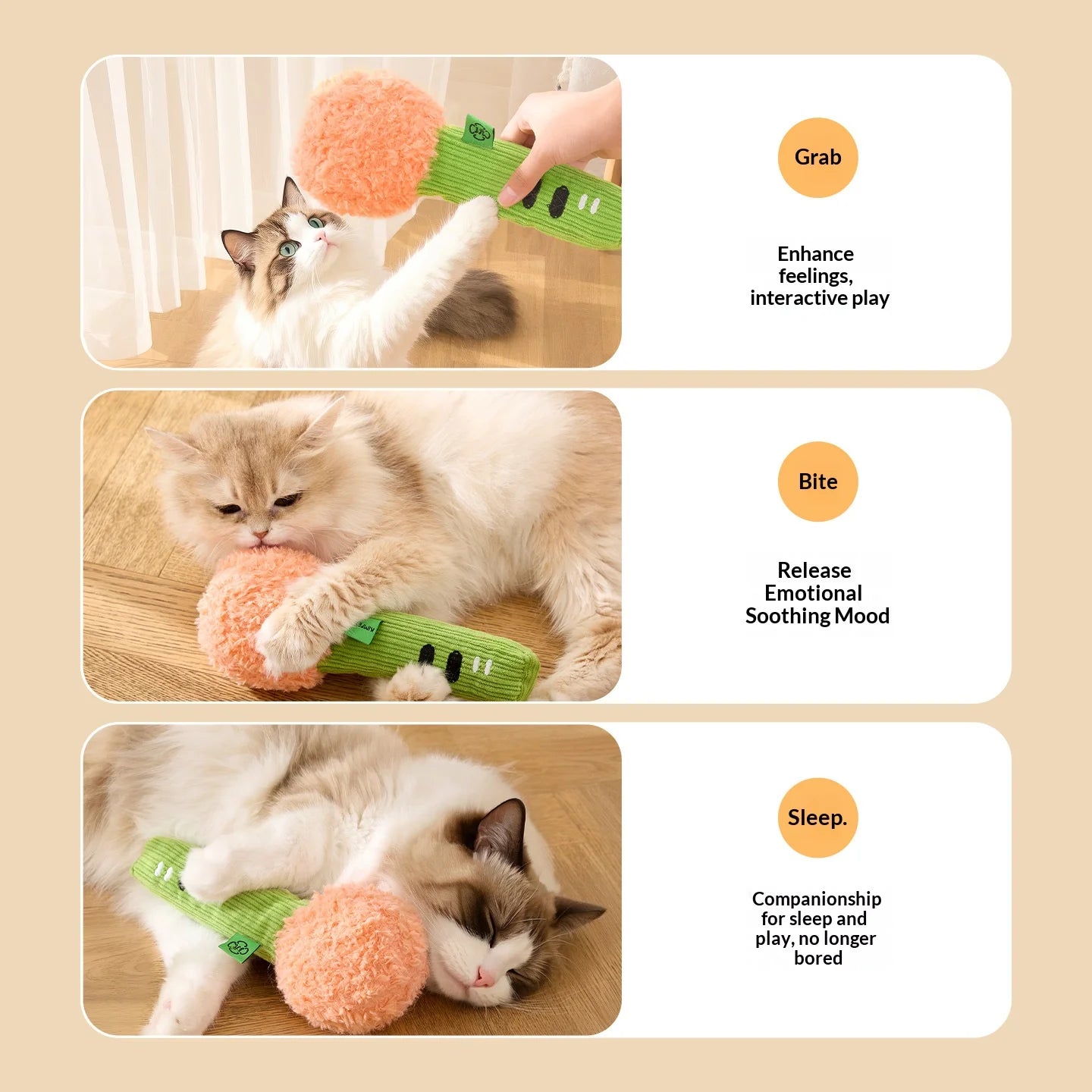 Self Play Cat Toy Crinkle Paper Squeaky Teaser Wand