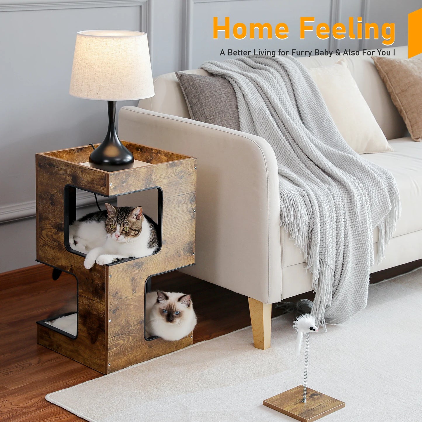 PAWZ Road Wood Cat Condo With Scratching Pad Removable Mats