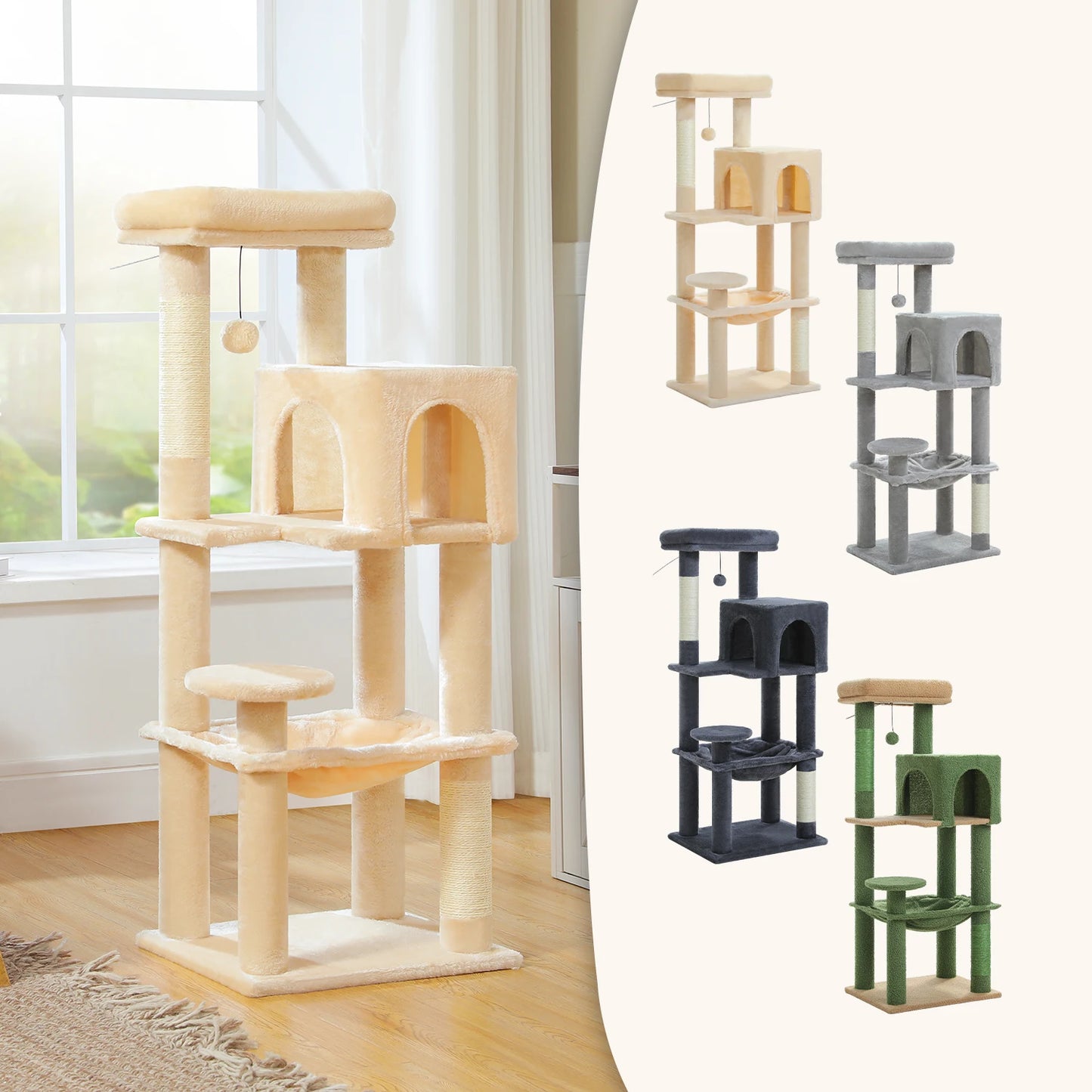 PEQULTI Five Level Cat Tree Tower With Top Perch Hammock