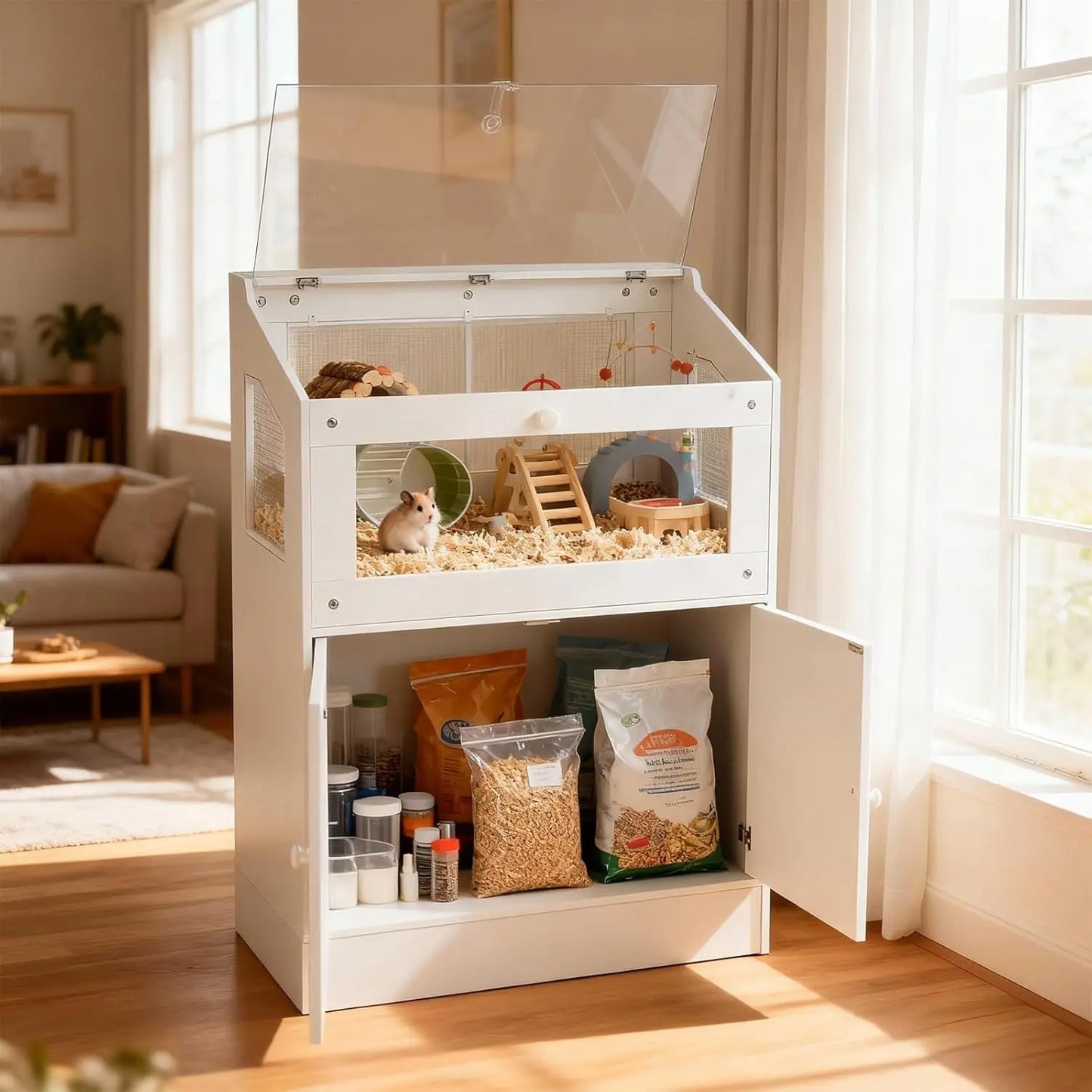 HiMISS Large Acrylic Small Animal Cage With Storage Cabinet Habitat