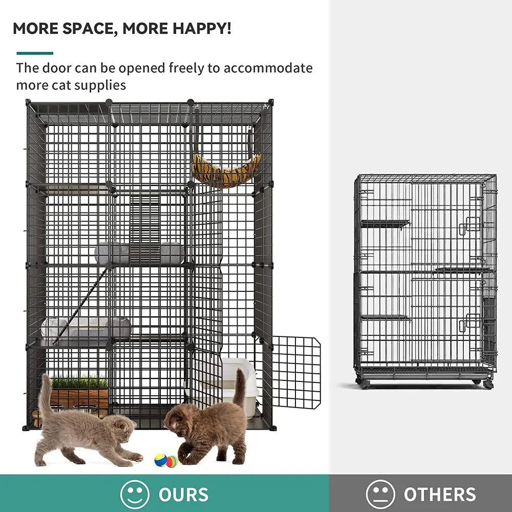 Cat Cage Enclosure Metal Wire 4-Tier DIY Playpen Catio