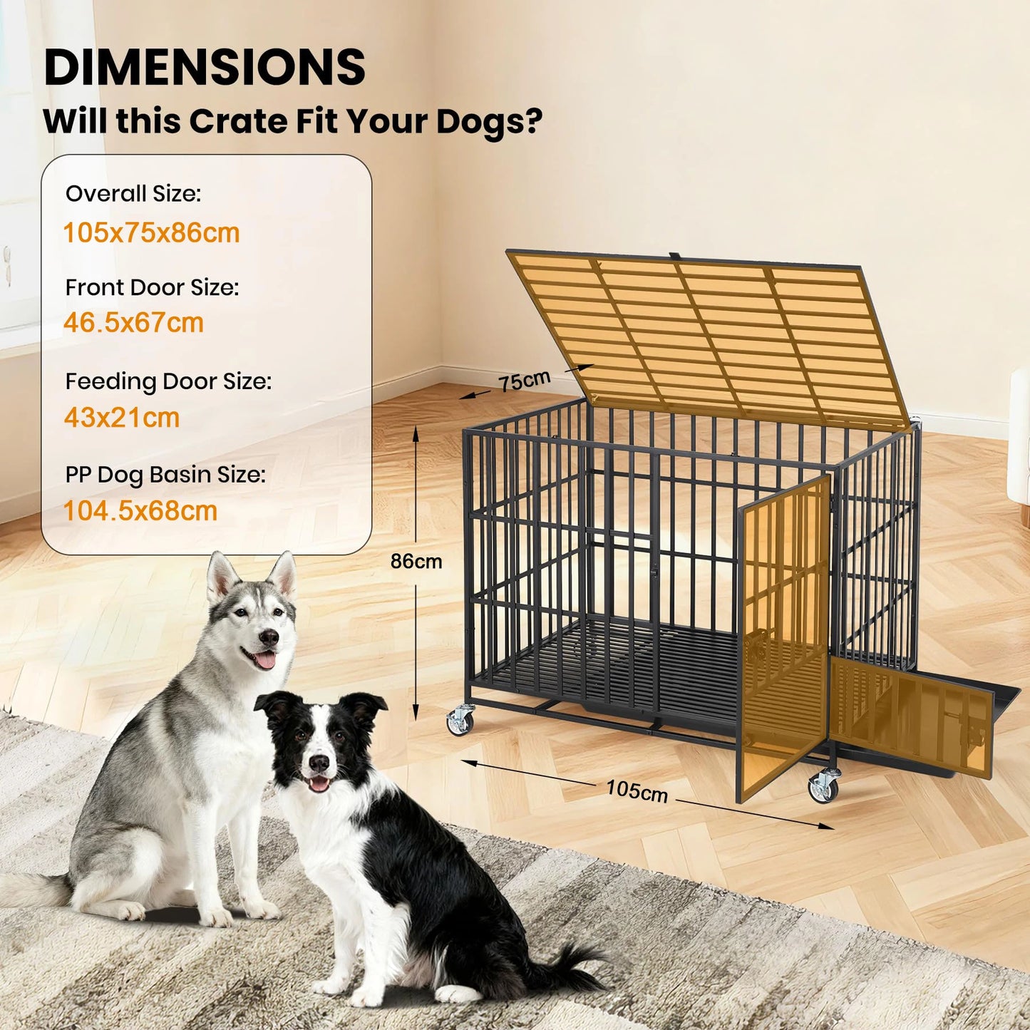 HiMISS Heavy Duty Escape Proof Metal Dog Crate With Doors