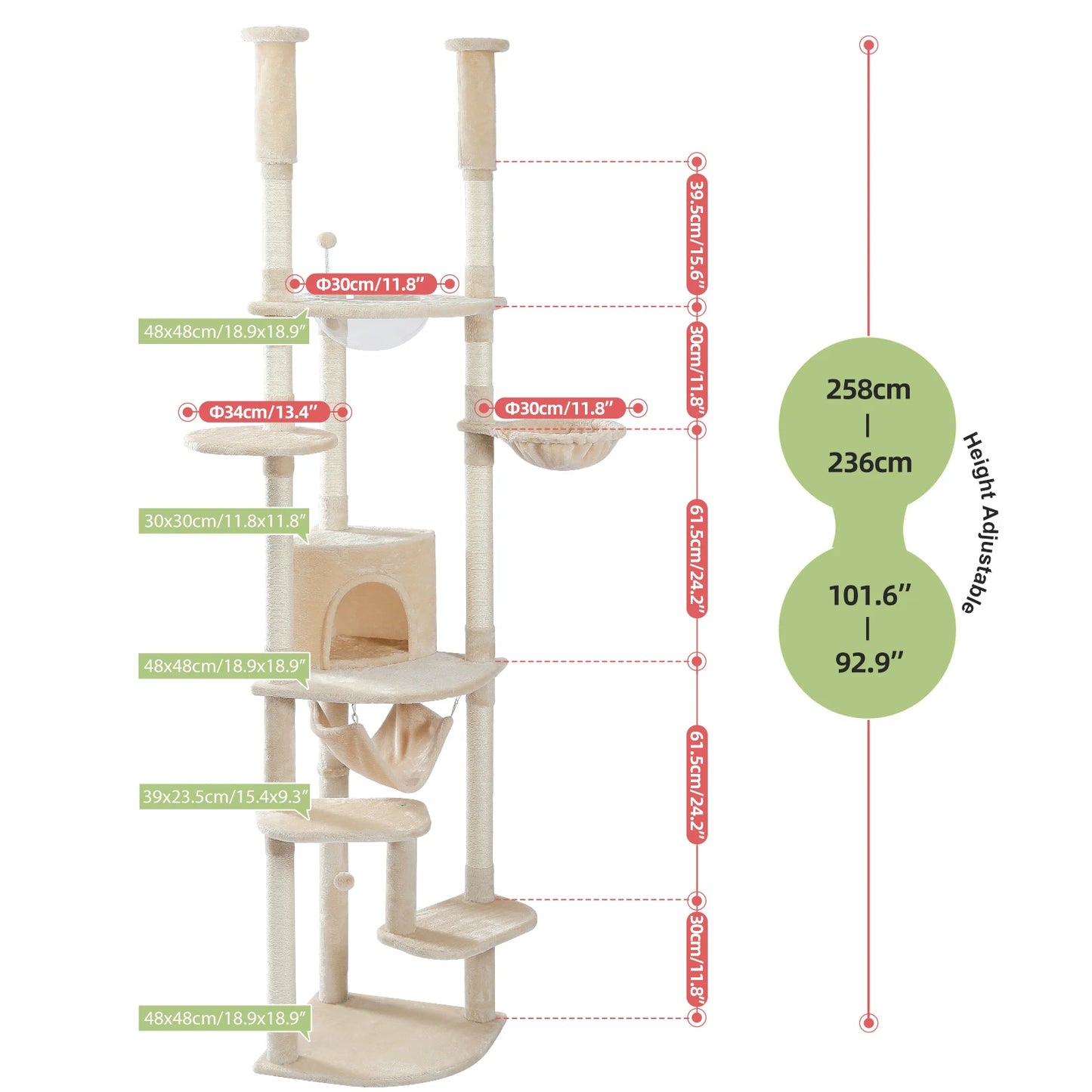 PAWZ Road Adjustable Floor to Ceiling Cat Tree With Sisal Posts