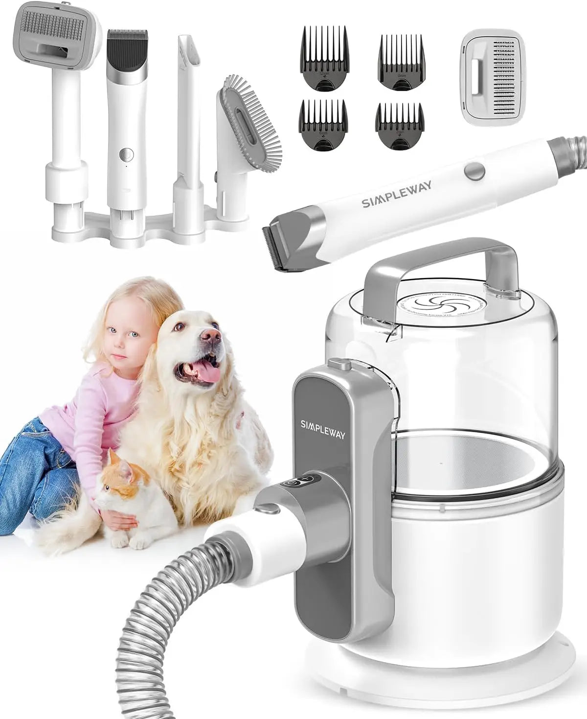 Pet Grooming Vacuum Kit With Quiet Deshedding Tool Attachments