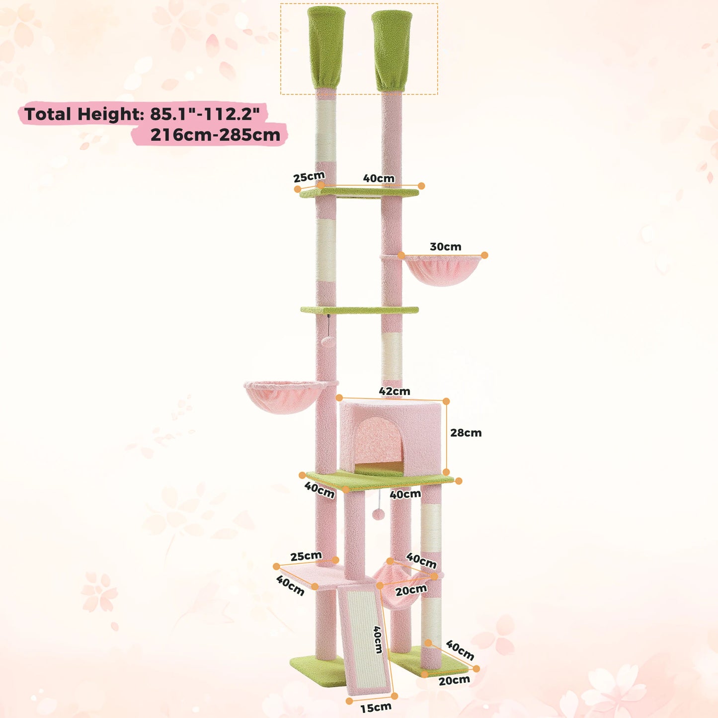 PAWZ Road Adjustable Floor to Ceiling Cat Tree With Sisal Posts