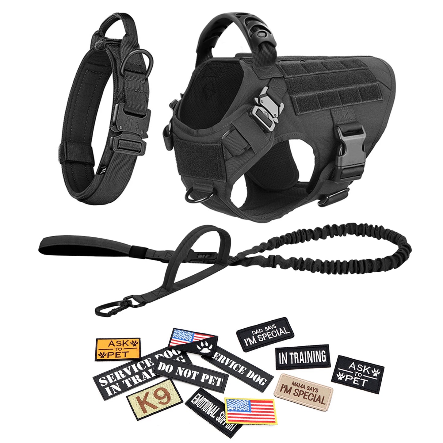 PETRAVEL Adjustable Tactical Dog Harness Vest Set With Patches