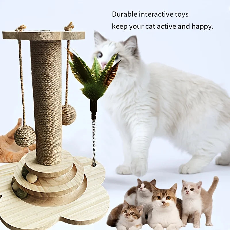 Indoor Cat Scratching Post With Ball Track Toy Kit Set