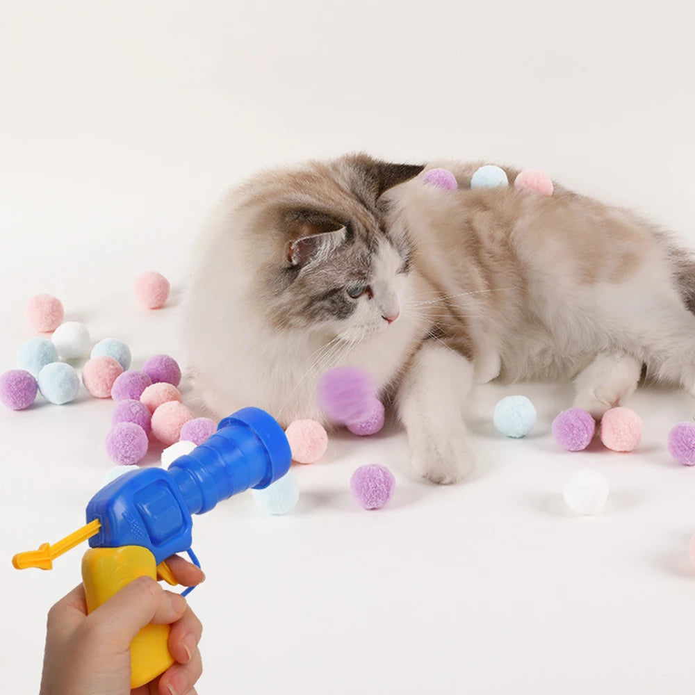 Cat Plush Ball Shooting Gun Toy for Interactive Cat Play