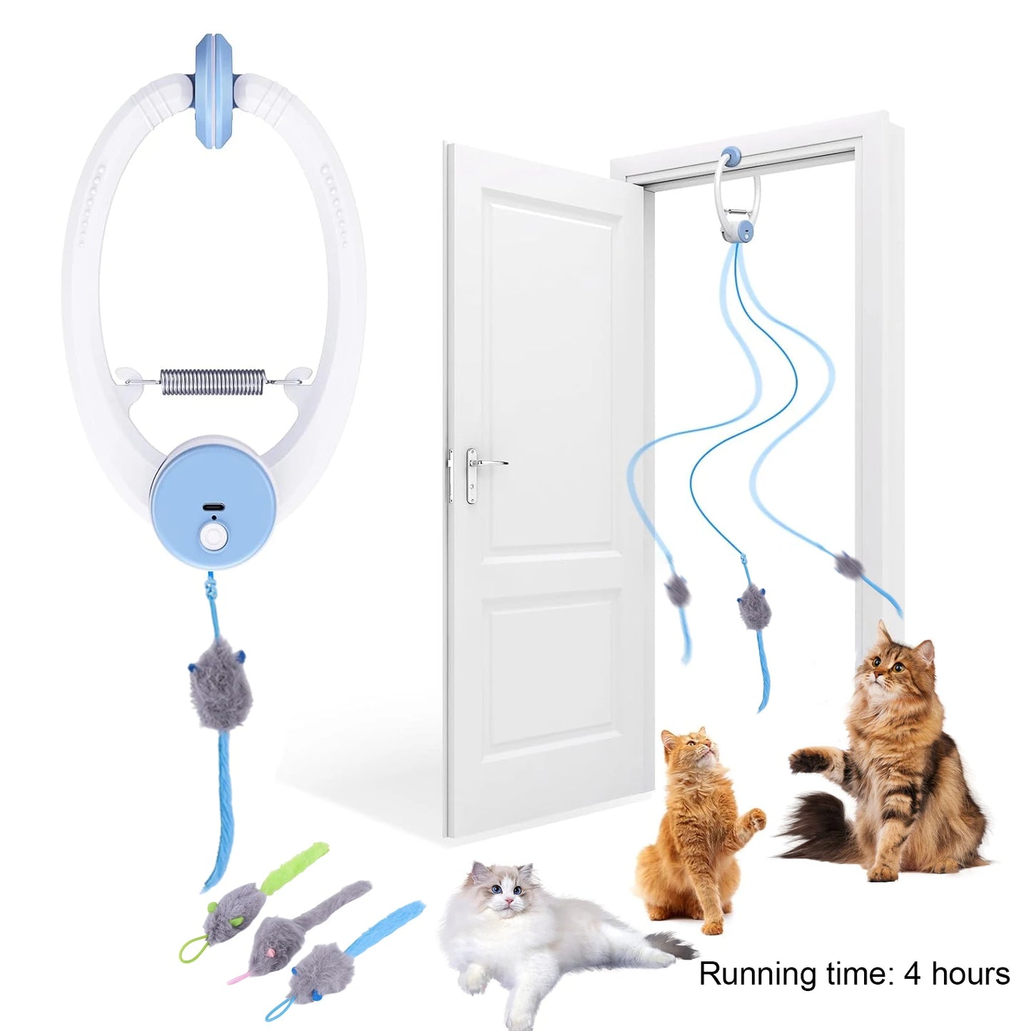 Shunmaii Automatic Door Hanging Cat Toy With 3 Catnip Mice
